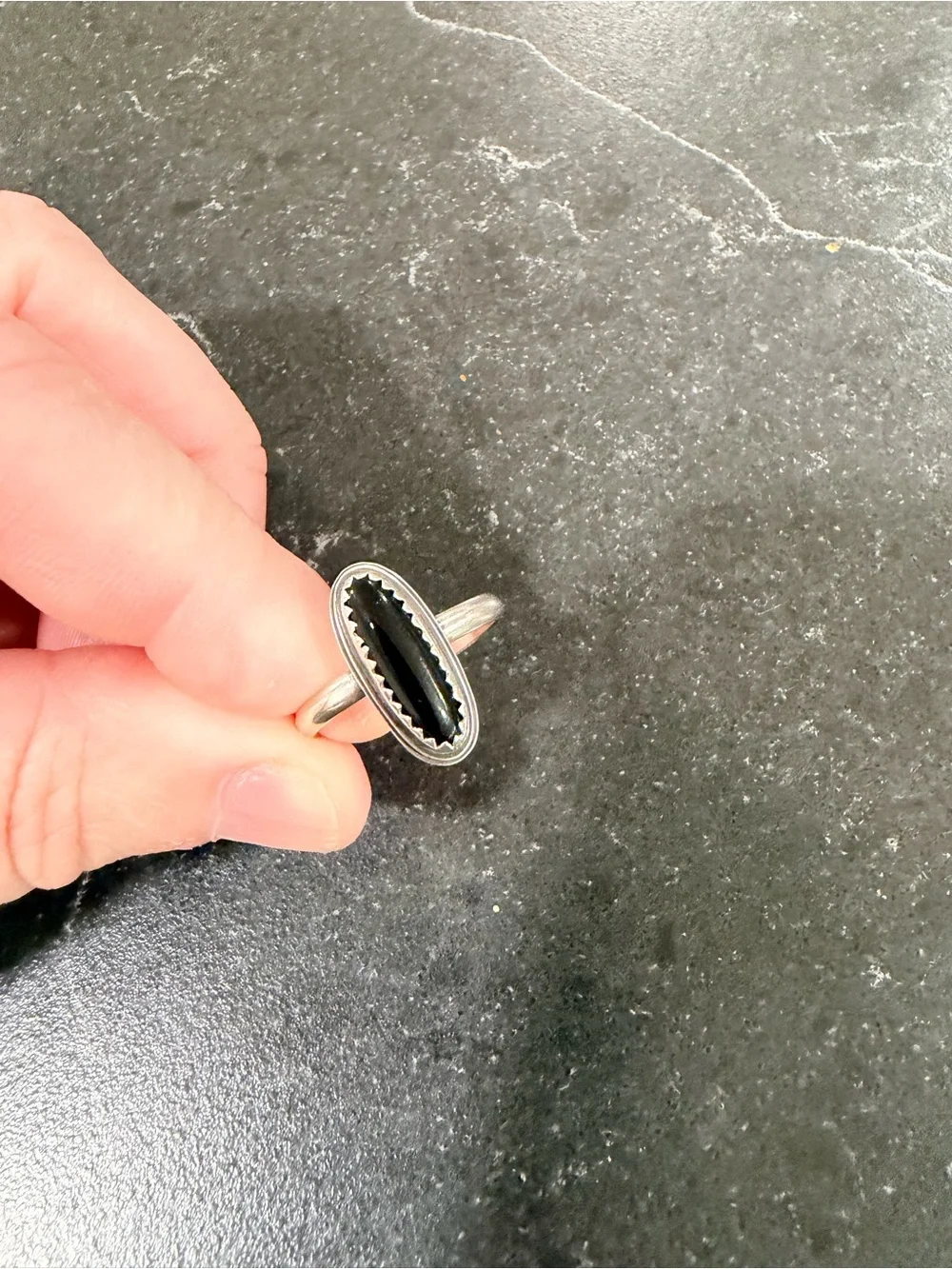 Sterling Silver Black Inlay Oval Ring